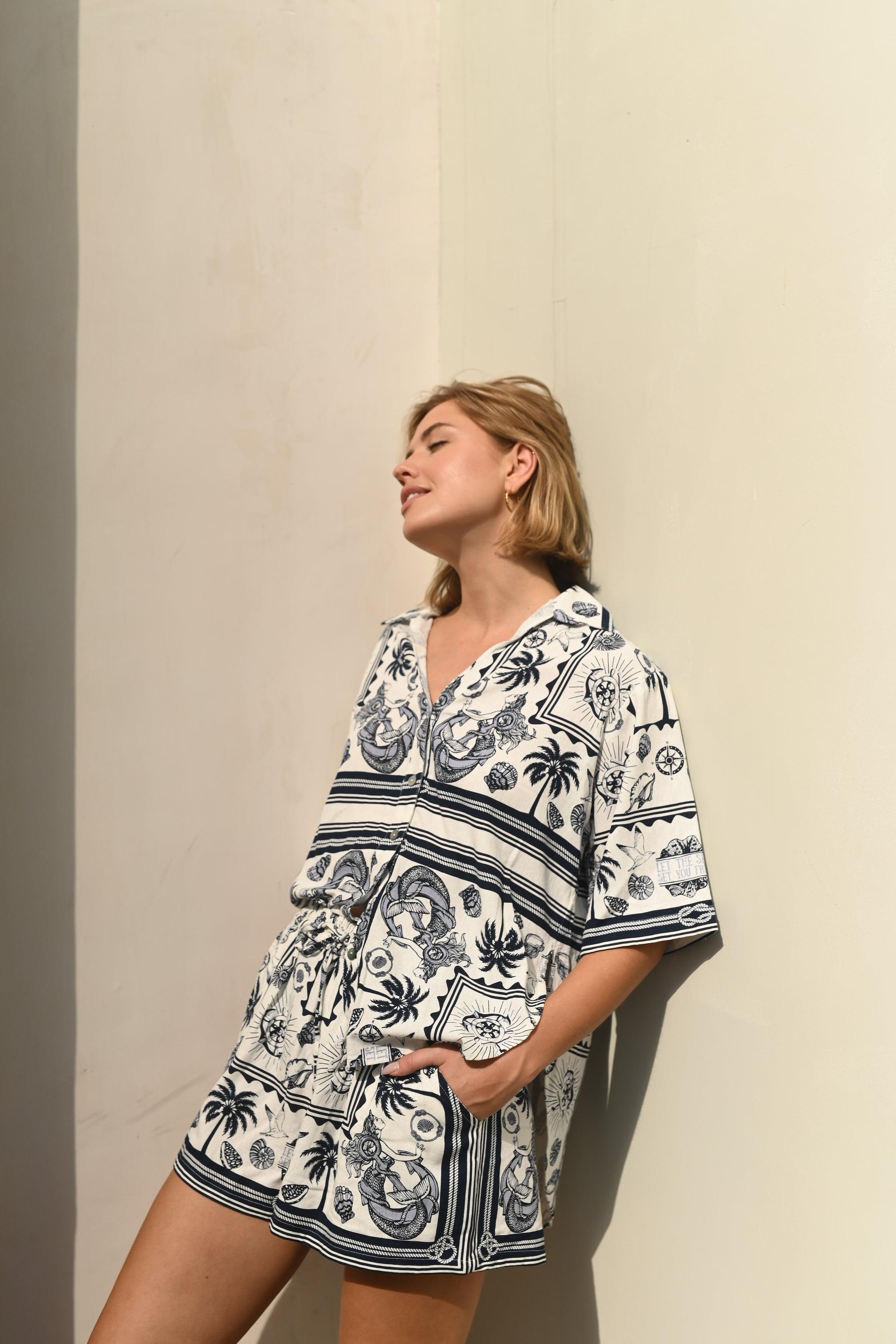 Emily Printed Blouse made from Rayon/ Linen