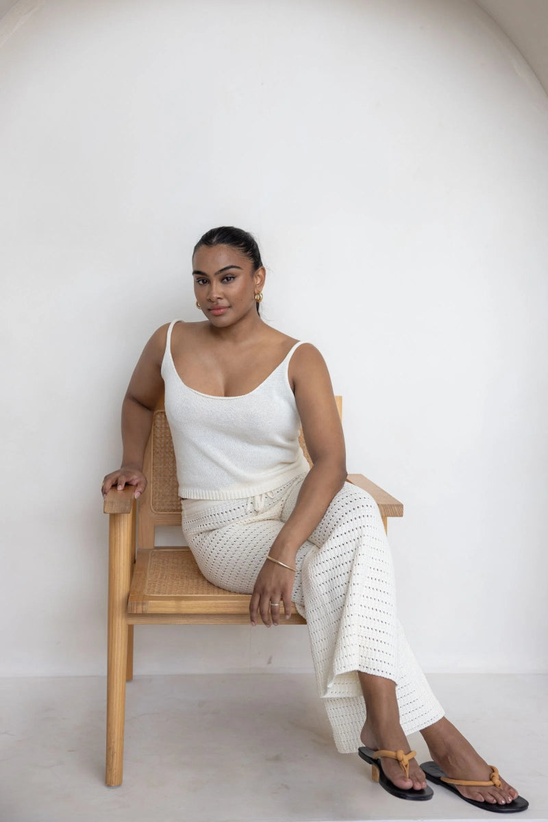 Cotton Crochet Wide Leg Pants Cream - Amira Collective