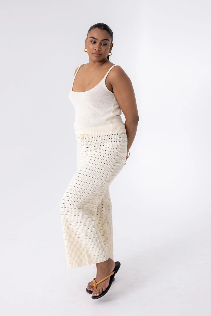Cotton Crochet Wide Leg Pants Cream - Amira Collective