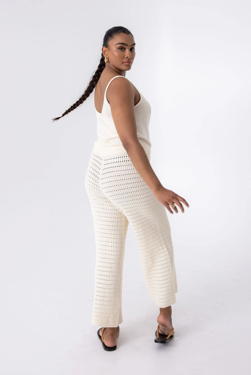 Cotton Crochet Wide Leg Pants Cream - Amira Collective