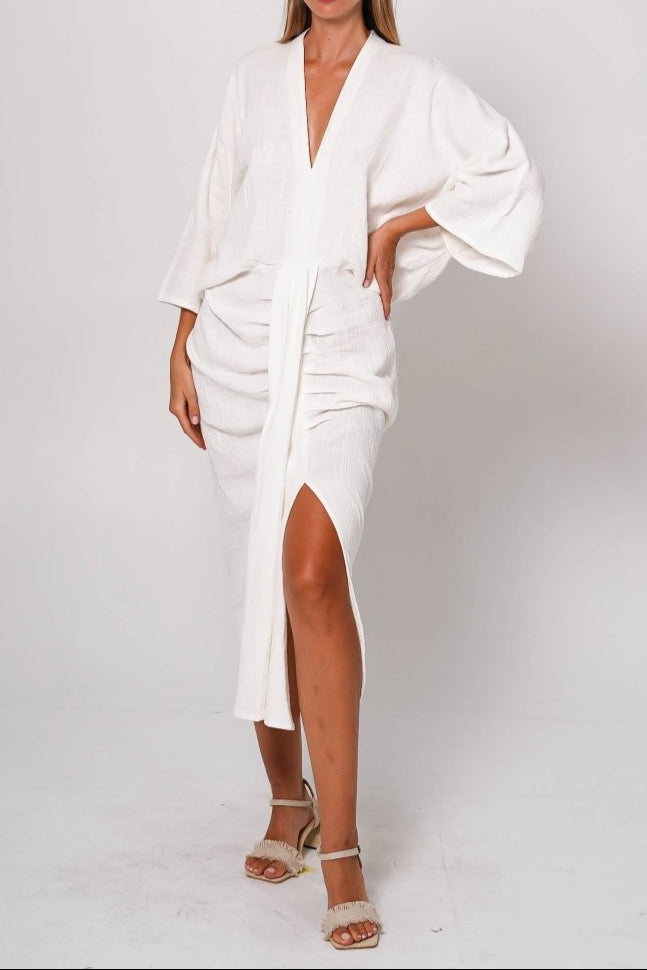 Zyra White V Neck Dress - Amira Collective
