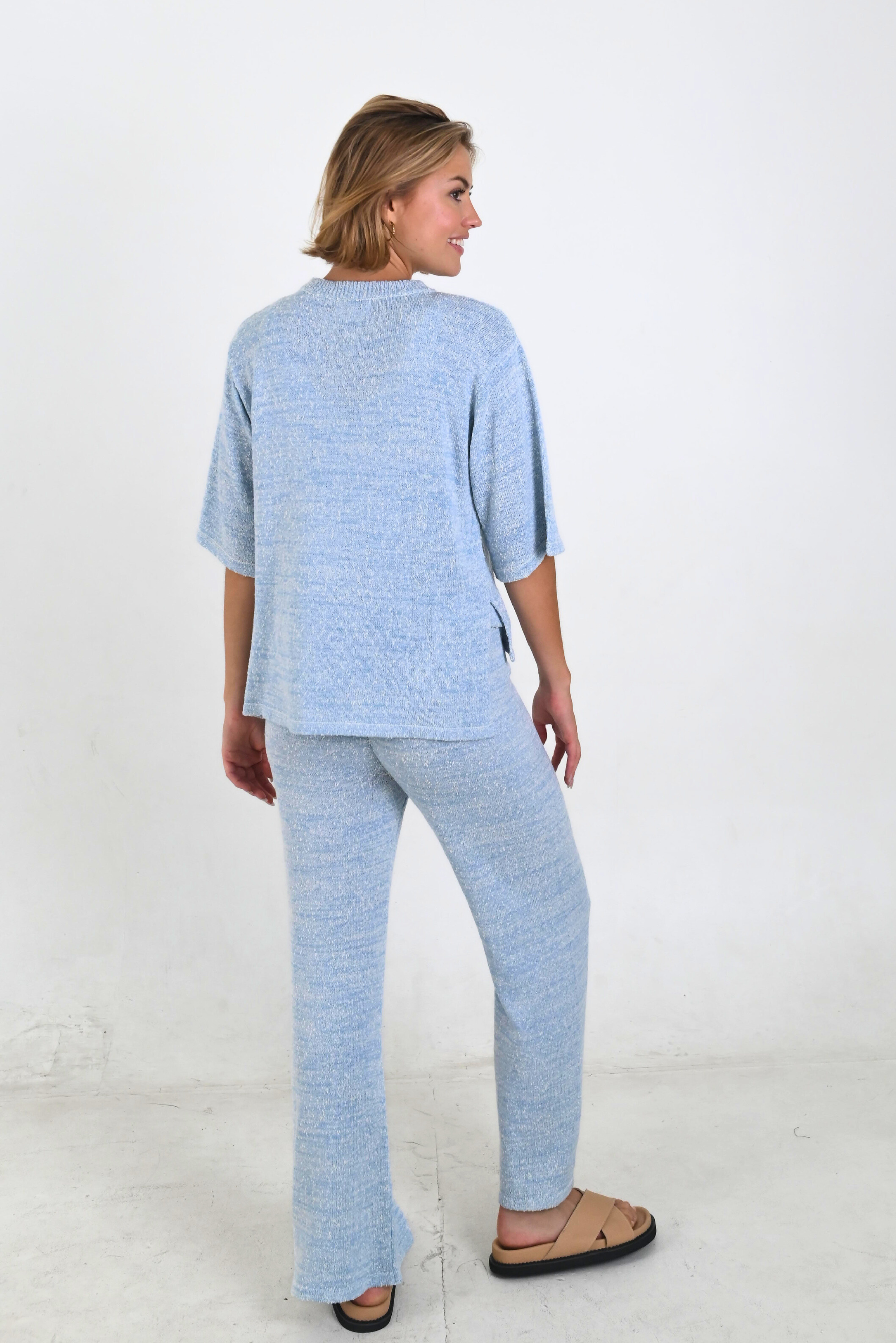 Back of Bella Ocean Knit Pants made from soft acrylic blend