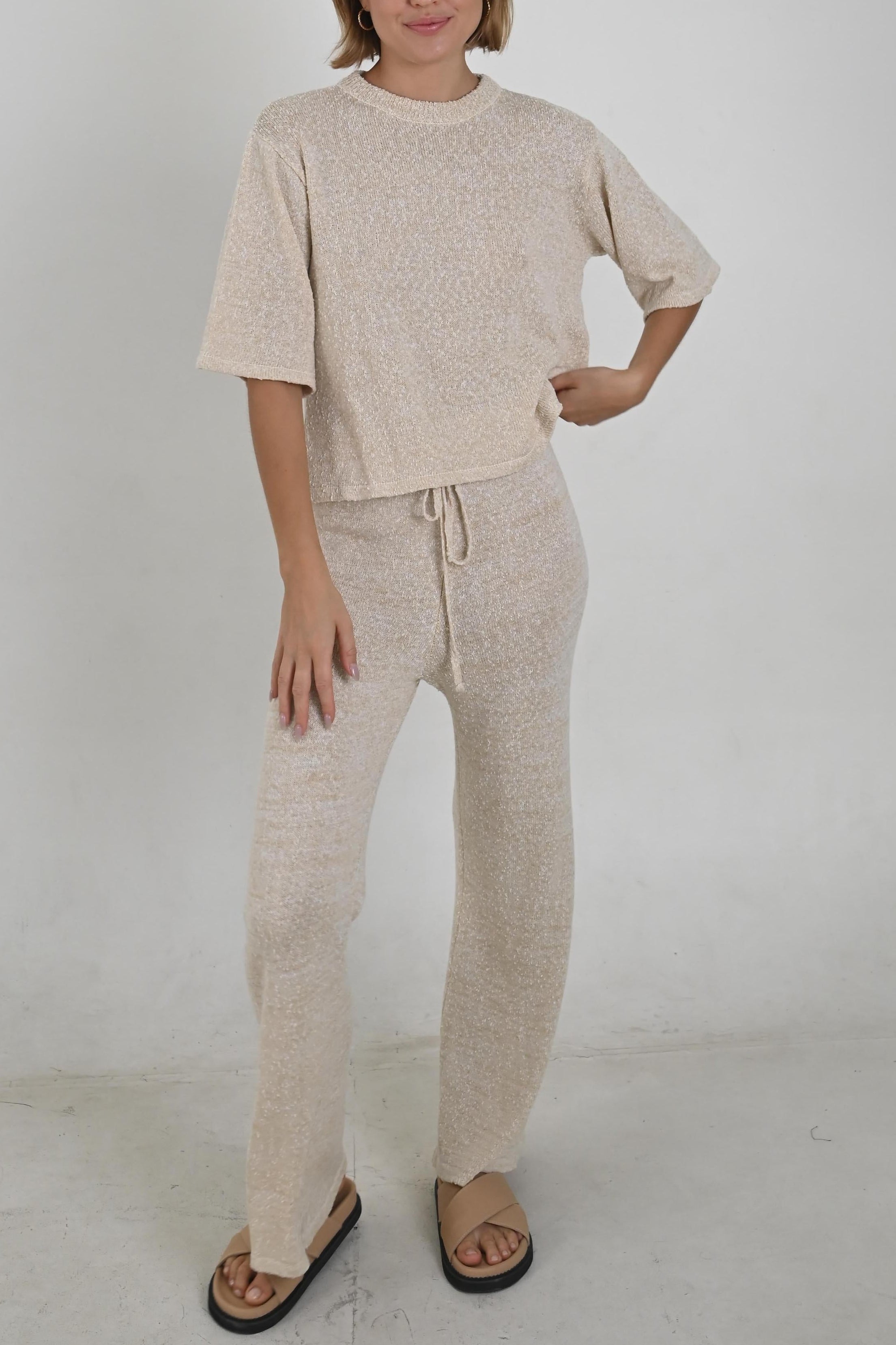 Laura Cream Knit Tee made from a cotton-acrylic blend