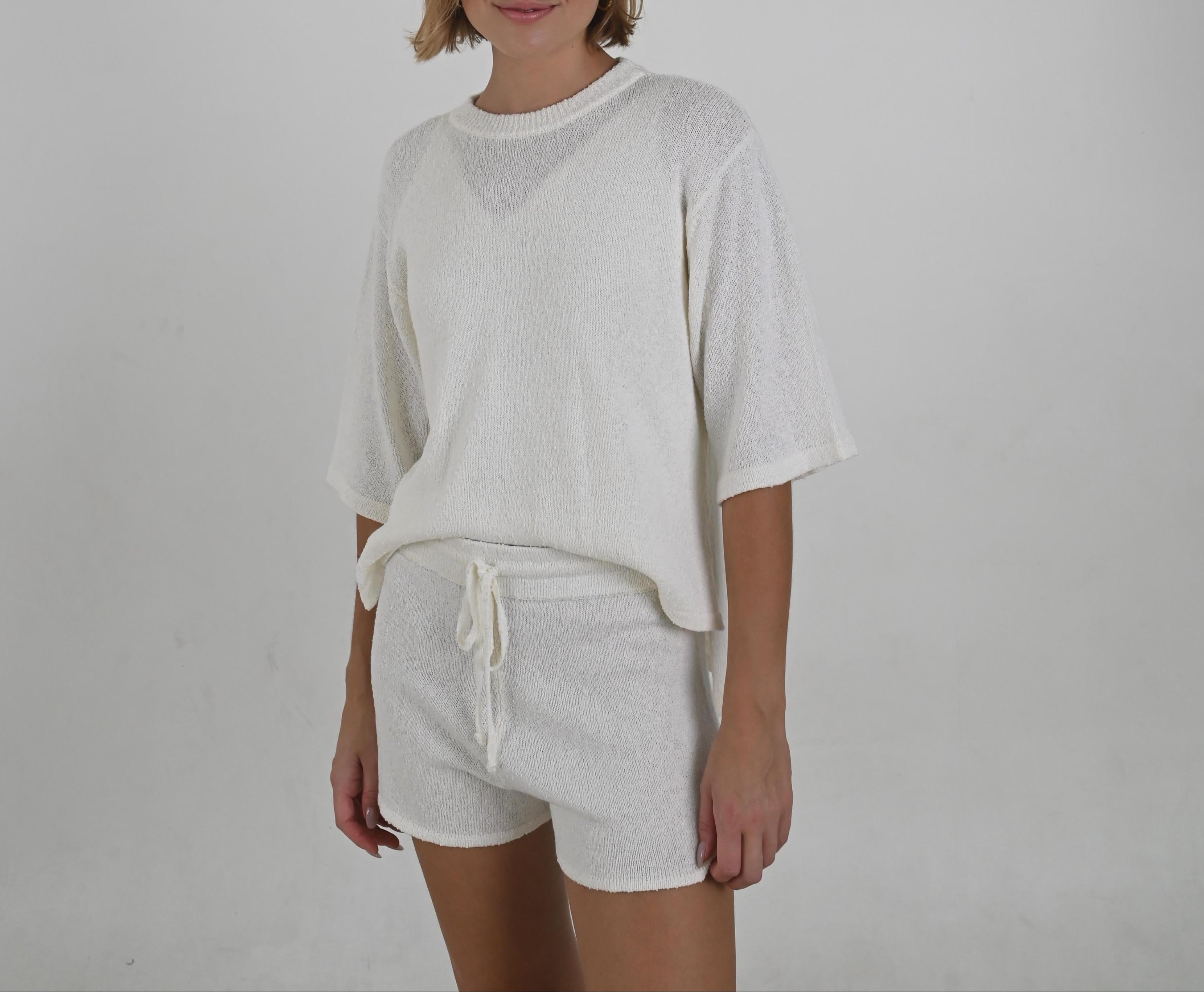 Laura White Knit Tee made from a cotton-acrylic blend