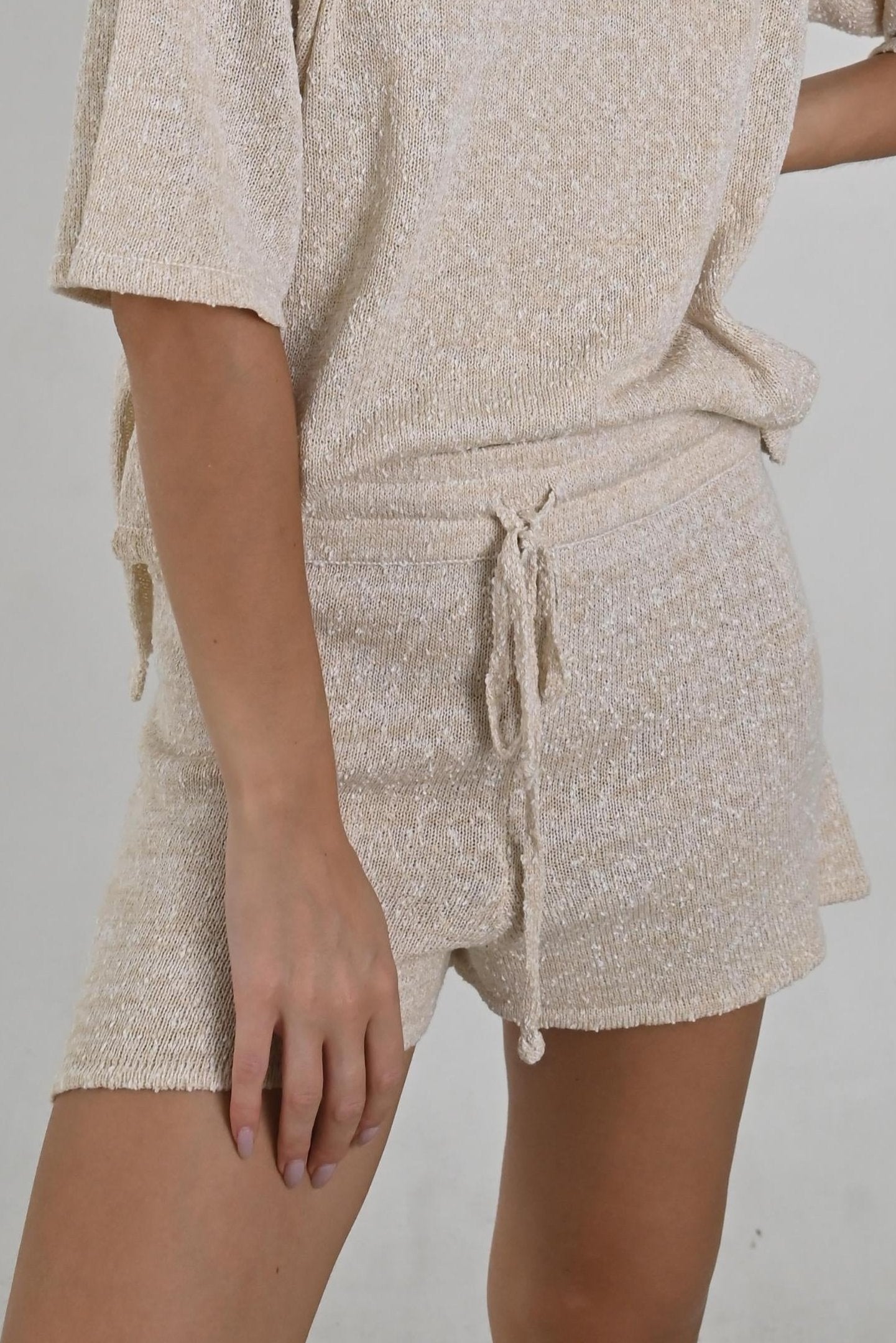 Quinn Cream Knit Short made from a cotton-acrylic blend