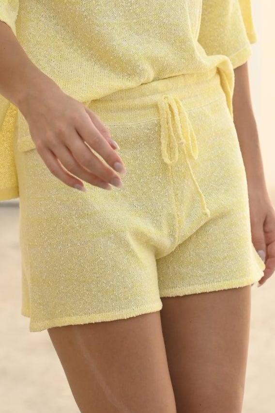 Quinn Lemon Knit Short made from a cotton-acrylic blend