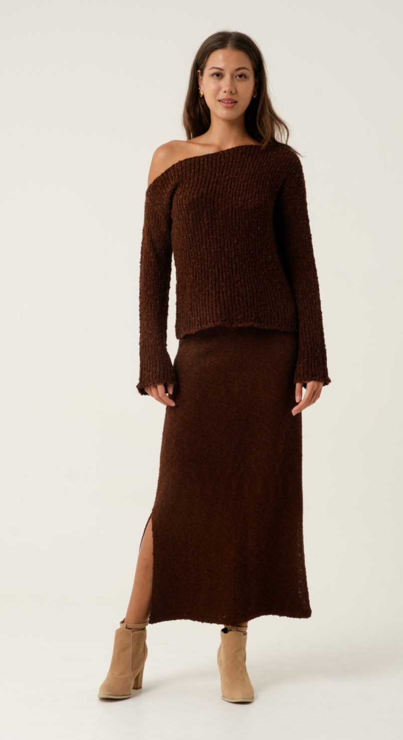 Melani Chocolate Maxi Knit Skirt