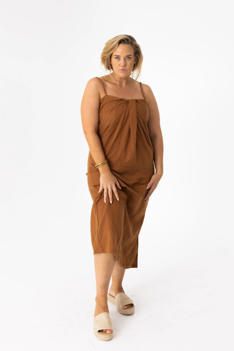 Amelia Copper Pleated Dress - Amira Collective