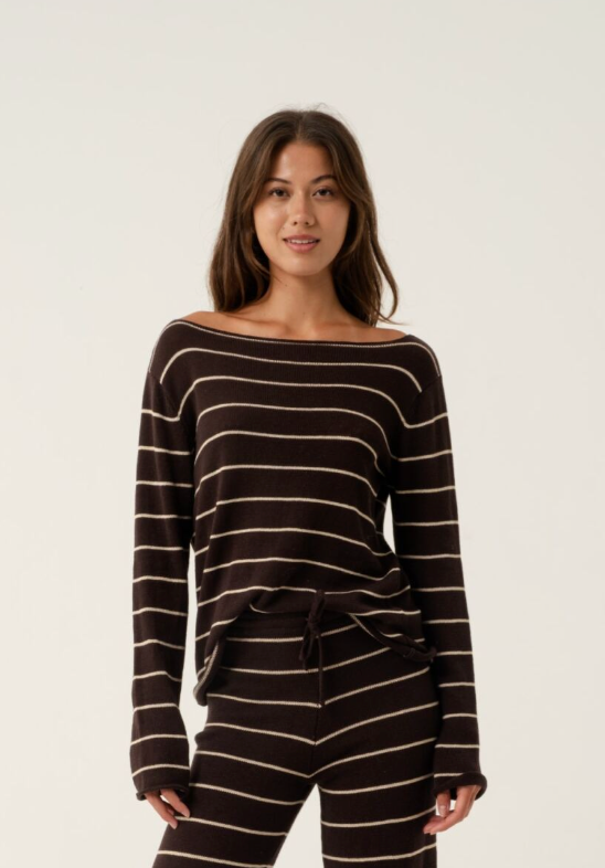Maeva Chocolate Stripe Knit Jumper