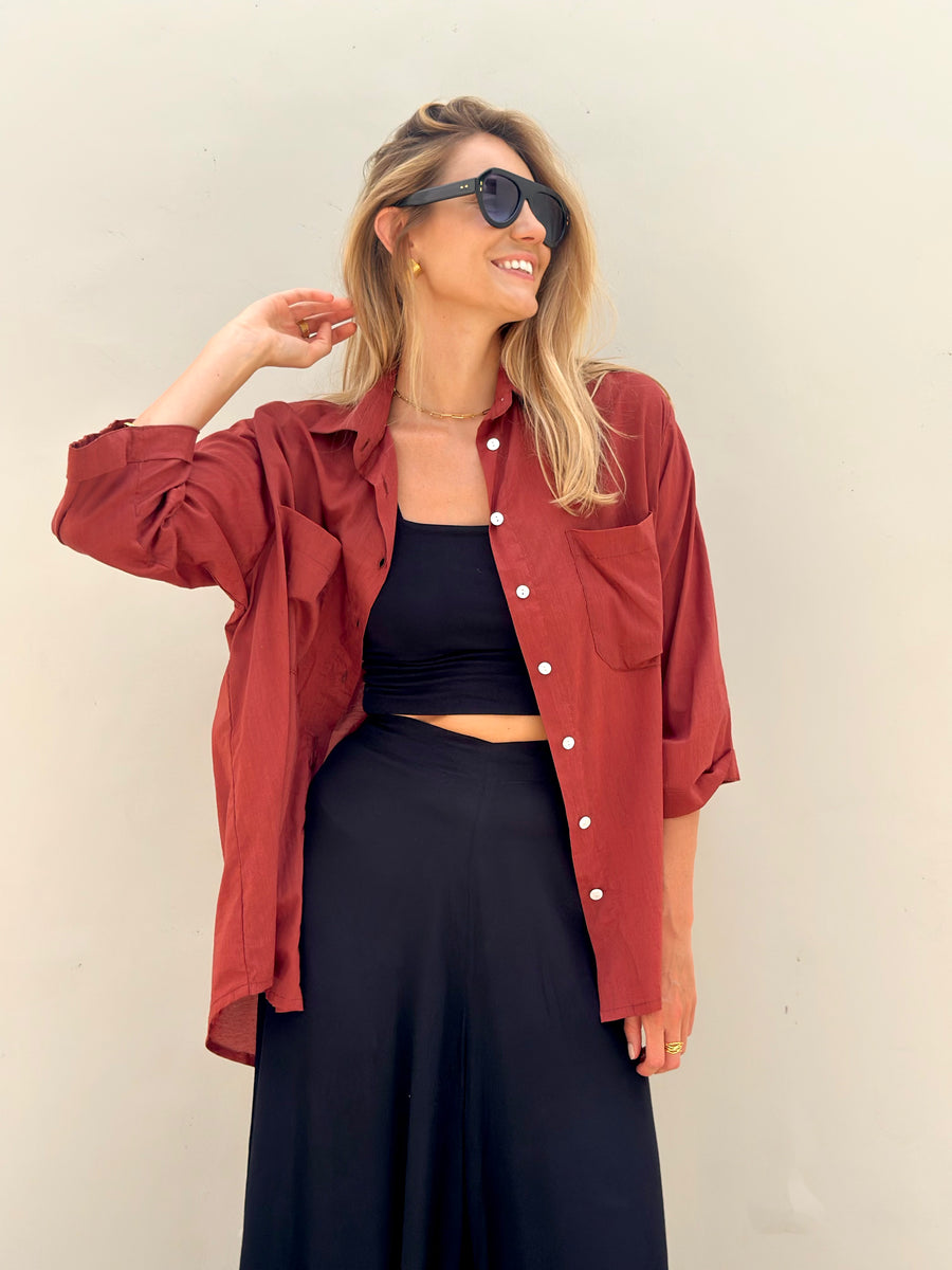 Samba Burgundy Lyocell Cotton Geisha Shirt