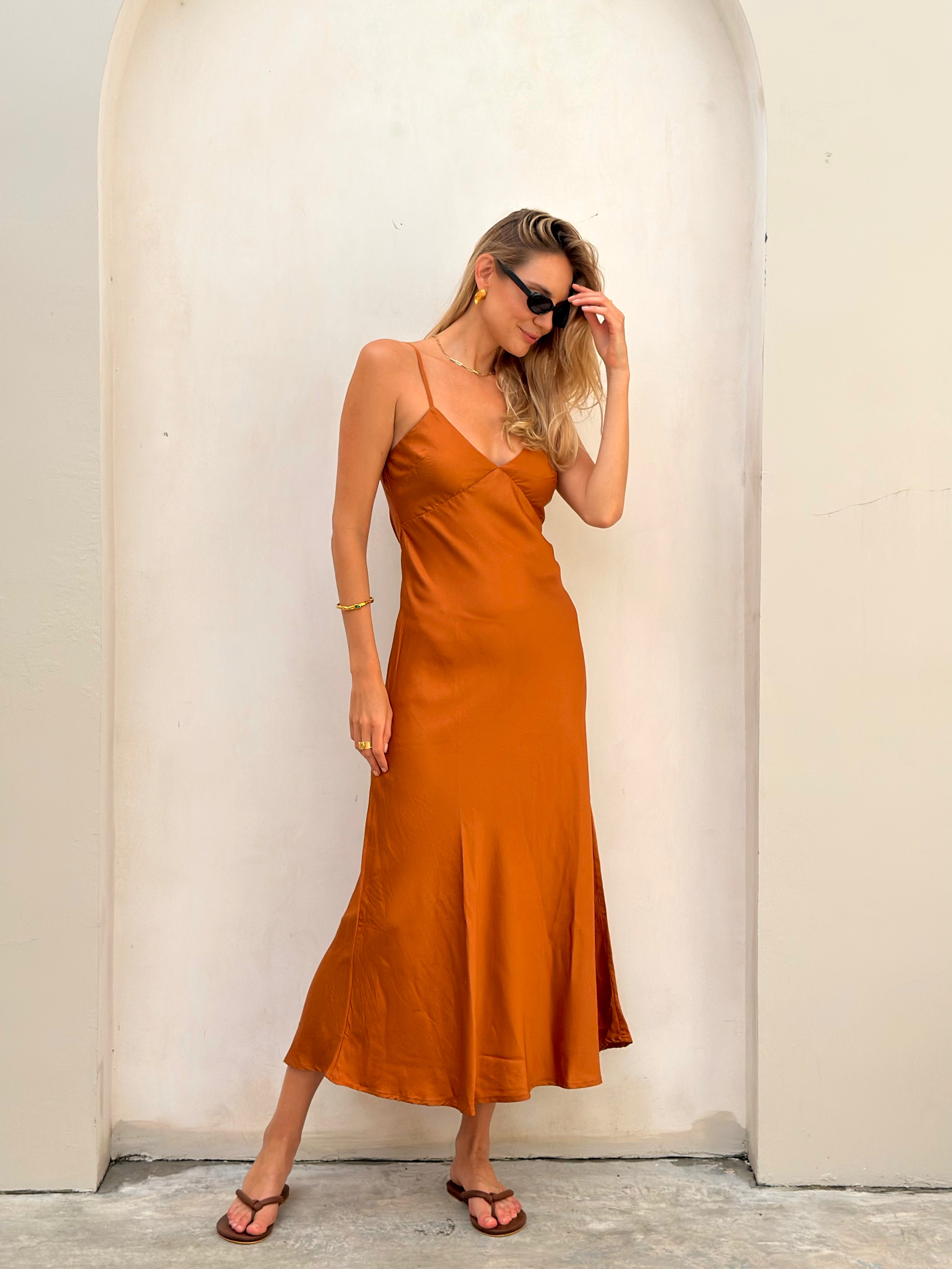 rust orange slip dress Burnt Orange Cowl Neck Silk Satin Midi Length Slip Dress,Bias Cut Adjustable Spaghetti Straps,Date,Bridesmaid Pumpkin Spice,Rust,Terracotta