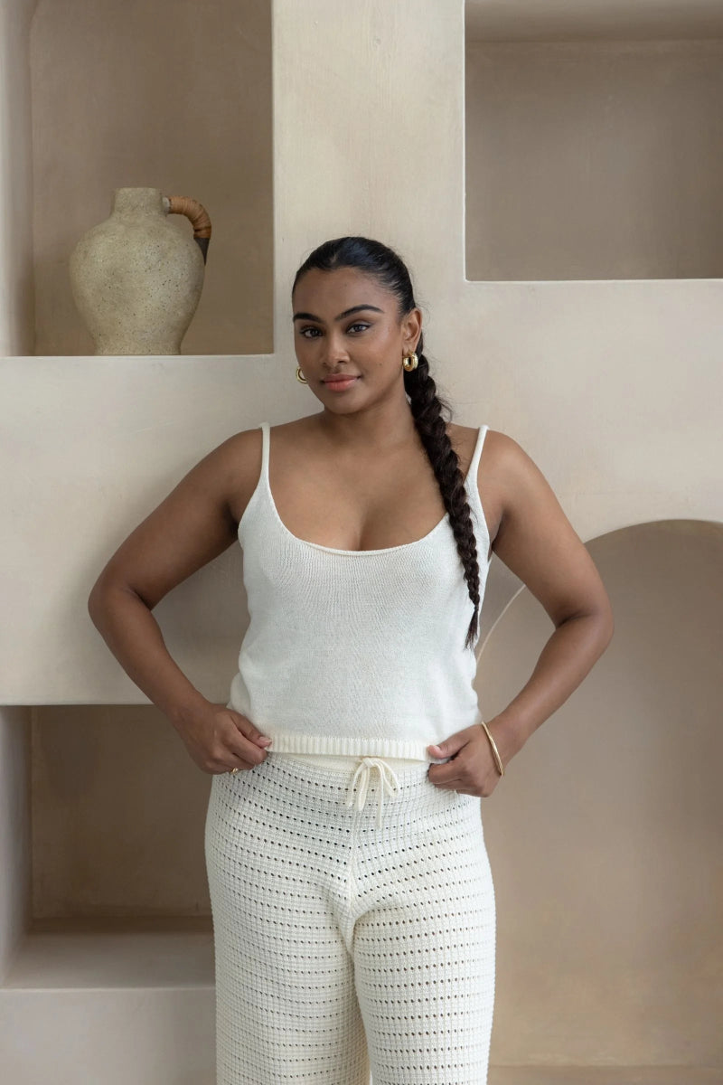 Cotton Crochet Wide Leg Pants Cream - Amira Collective