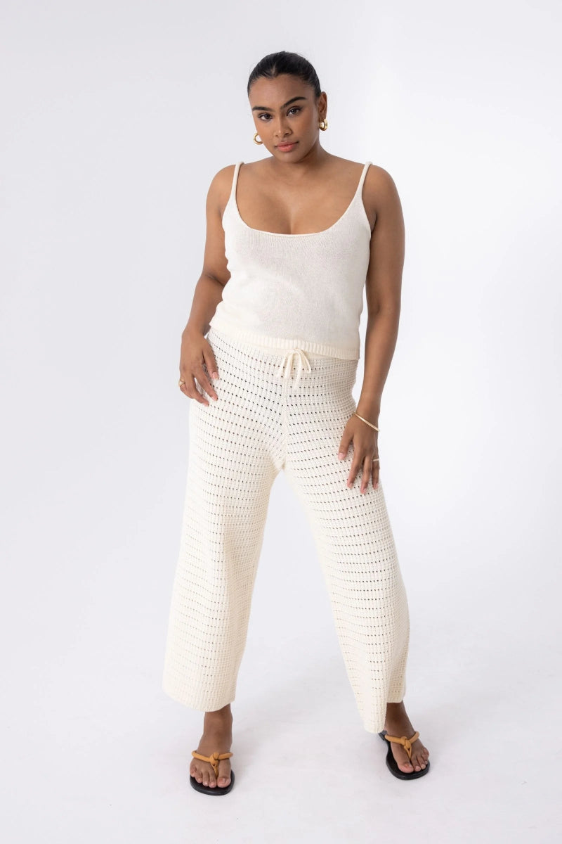 Cotton Crochet Wide Leg Pants Cream - Amira Collective