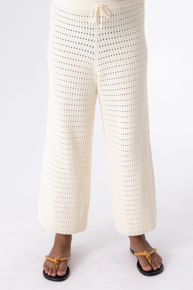 Cotton Crochet Wide Leg Pants Cream - Amira Collective