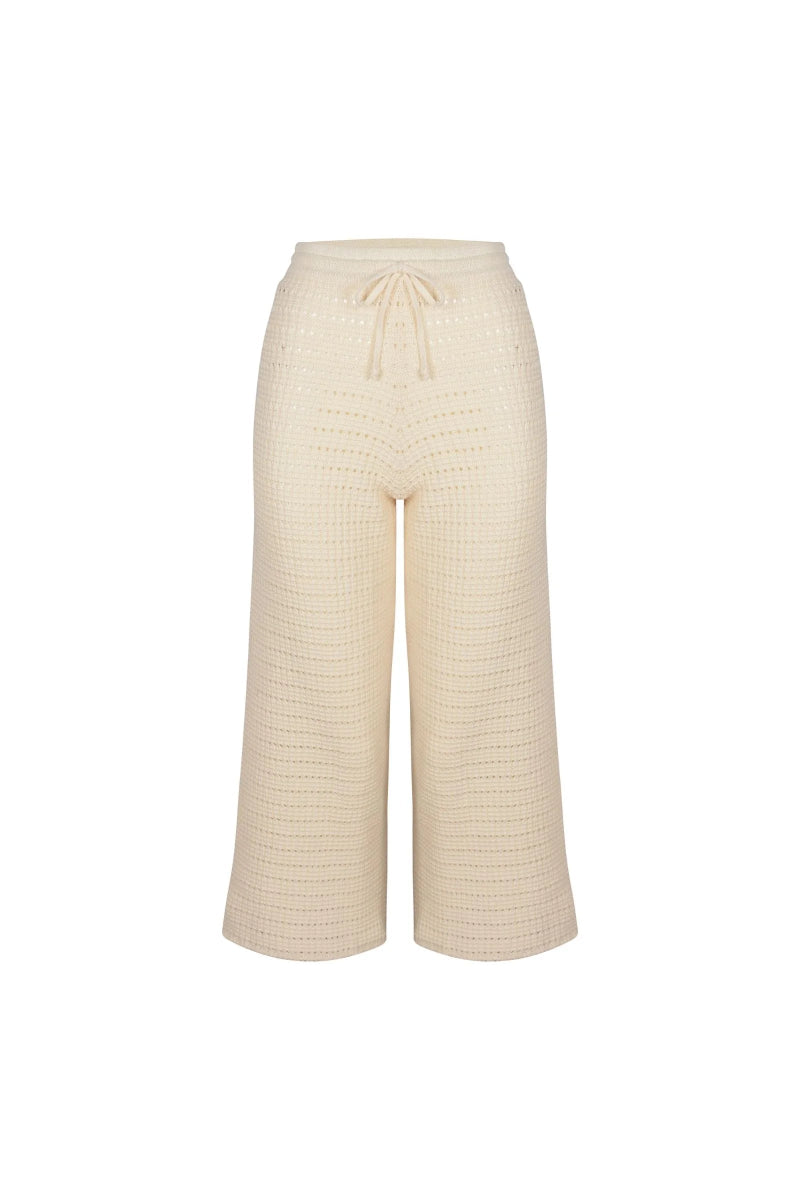 Cotton Crochet Wide Leg Pants Cream - Amira Collective