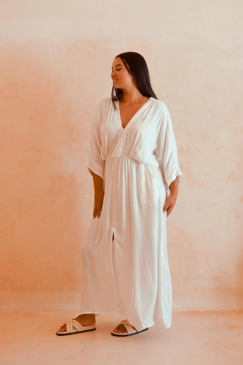 Freya White Elasticised Waist Dress - Amira Collective