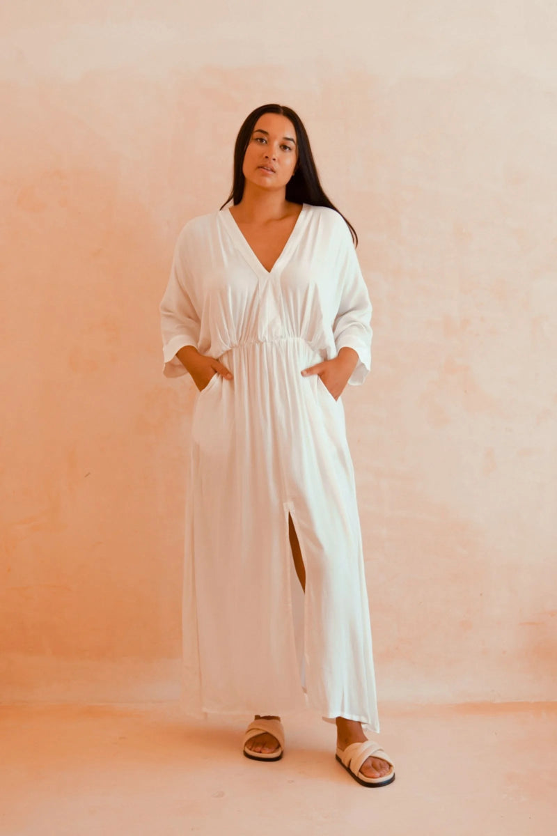 Freya White Elasticised Waist Dress - Amira Collective