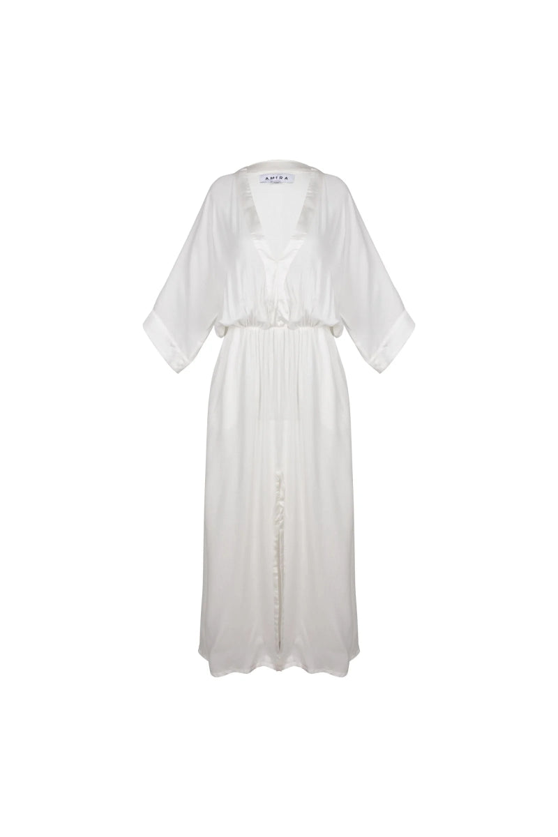 Freya White Elasticised Waist Dress - Amira Collective
