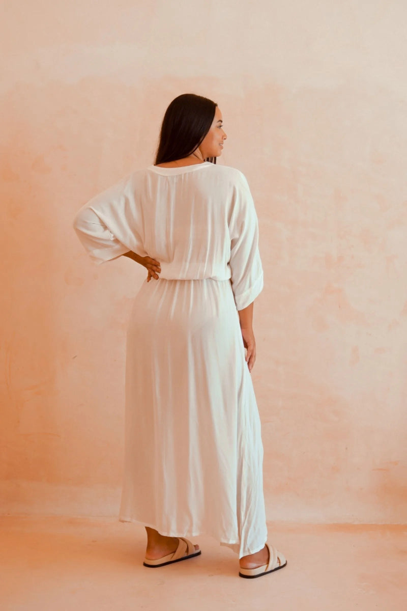 Freya White Elasticised Waist Dress - Amira Collective