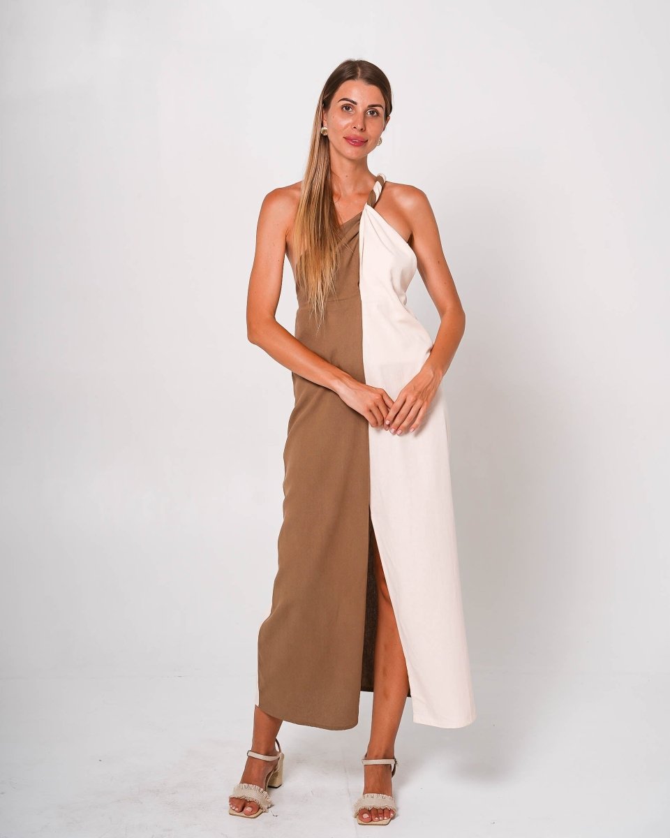 Nyla Ginger & Pink Halterneck Dress - Amira Collective