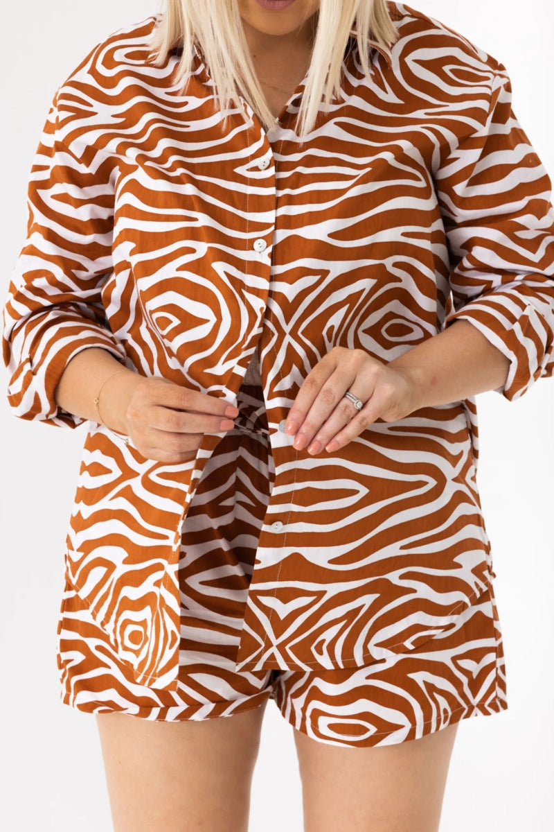 Zebra Cotton Button up Blouse - Amira Collective