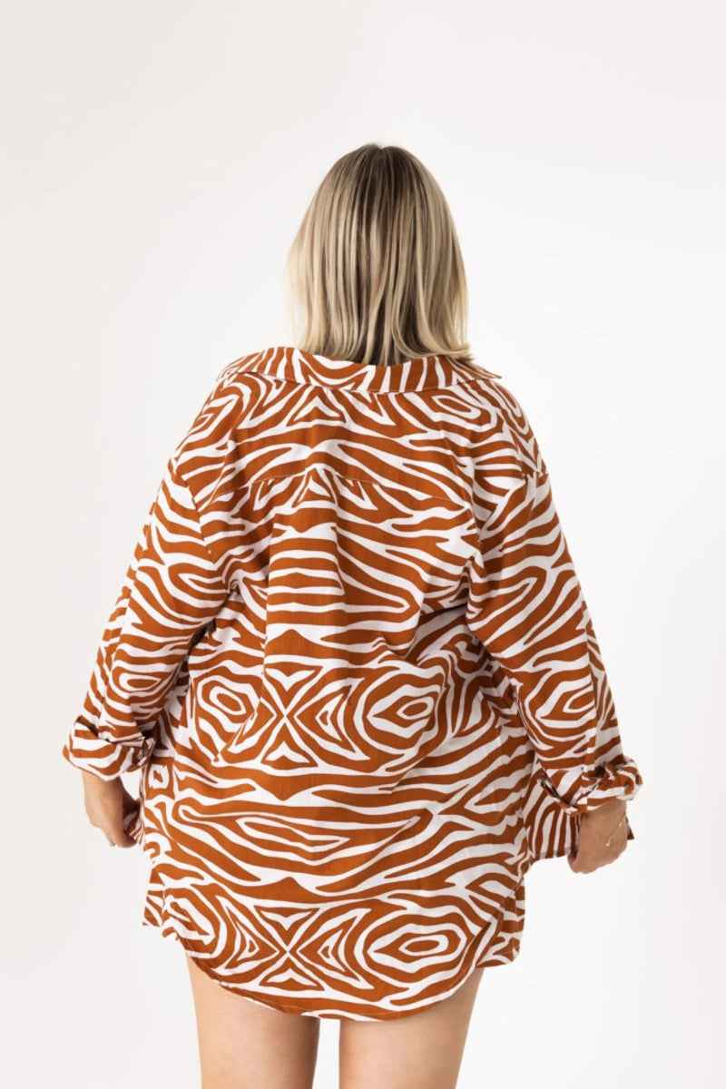 Zebra Cotton Button up Blouse - Amira Collective